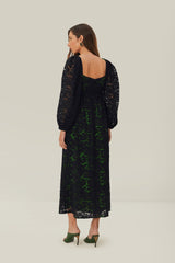 Black Lace Long Sleeve Midi Dress - FARM Rio BLACK