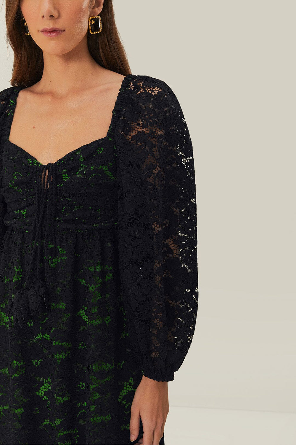 Black Lace Long Sleeve Midi Dress - FARM Rio BLACK