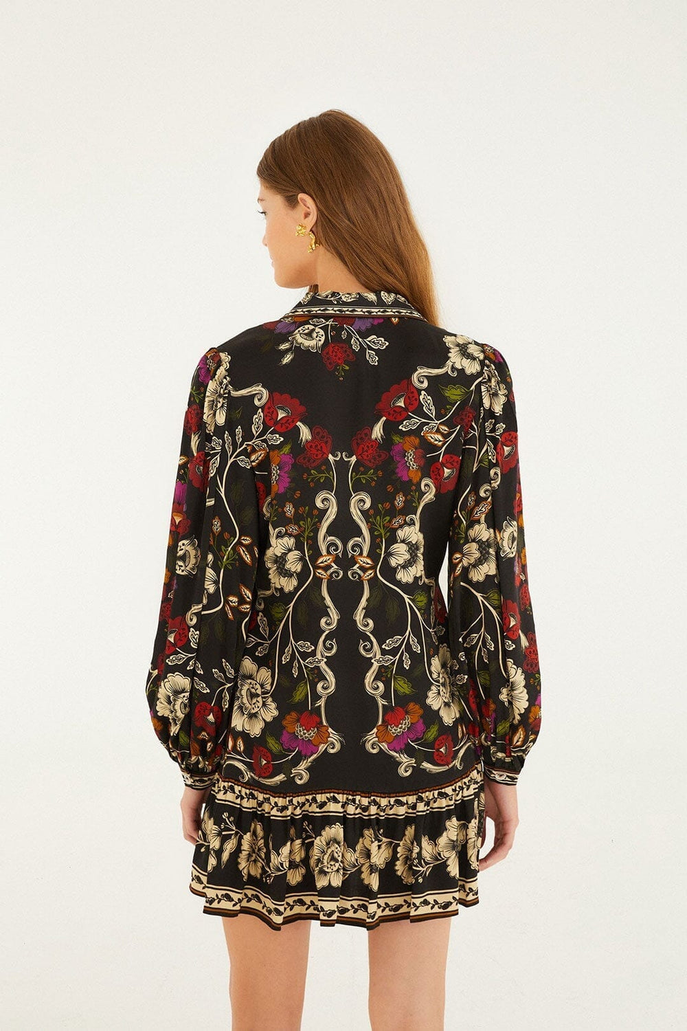 Black Rococo Flowers Lenzing™ Ecovero™ Viscose Mini Dress - FARM Rio ROCOCO FLOWERS BLACK
