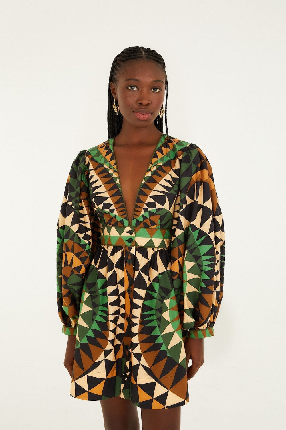 Green Heart Deco Puff Sleeve Organic Cotton Mini Dress - FARM Rio HEART DECO GREEN