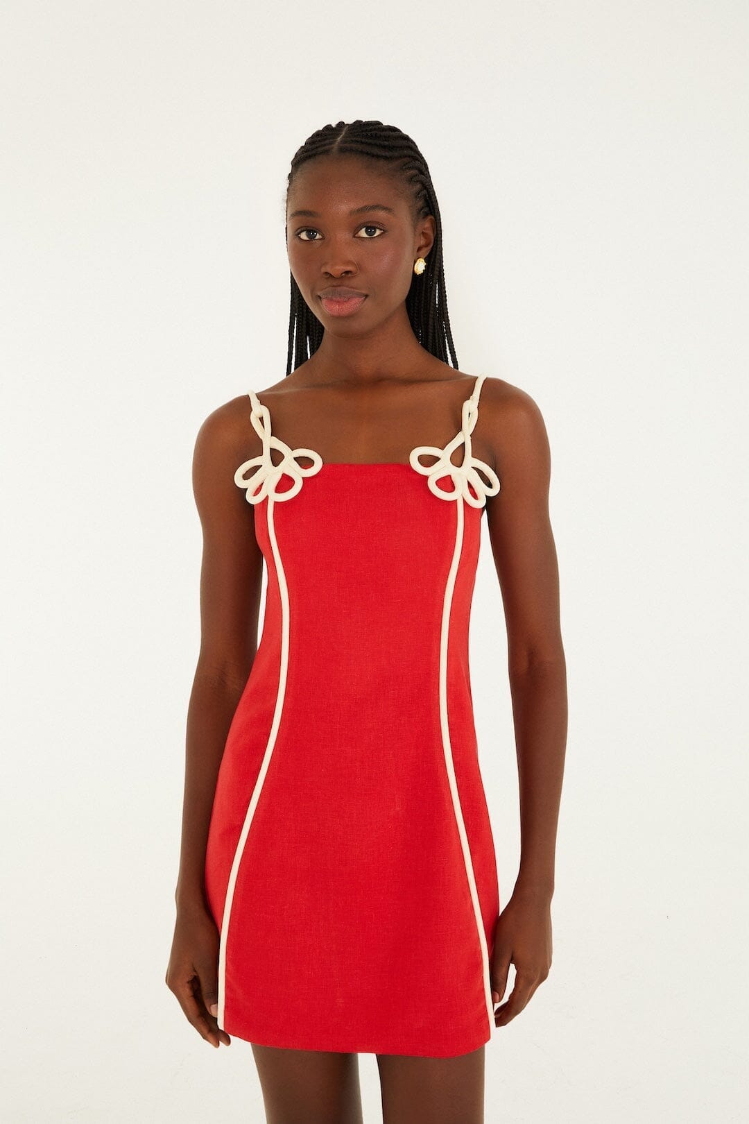 Red 3d Flower Euroflax Premium Linen Mini Dress - FARM Rio RED