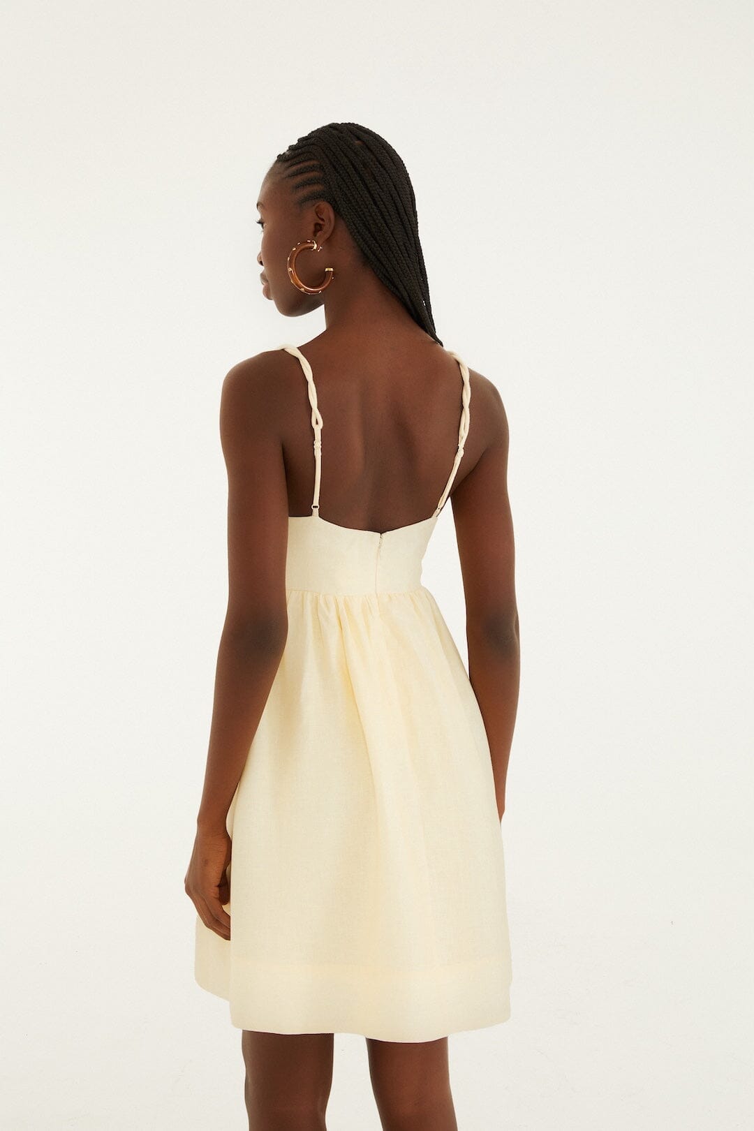 Off-White Coconut Tree Embroidered Euroflax Premium Linen Mini Dress - FARM Rio SAND