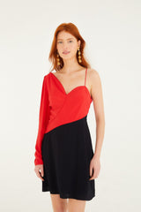 Red Bicolor One-Shoulder Mini Dress - FARM Rio LIGHT PINK + RED