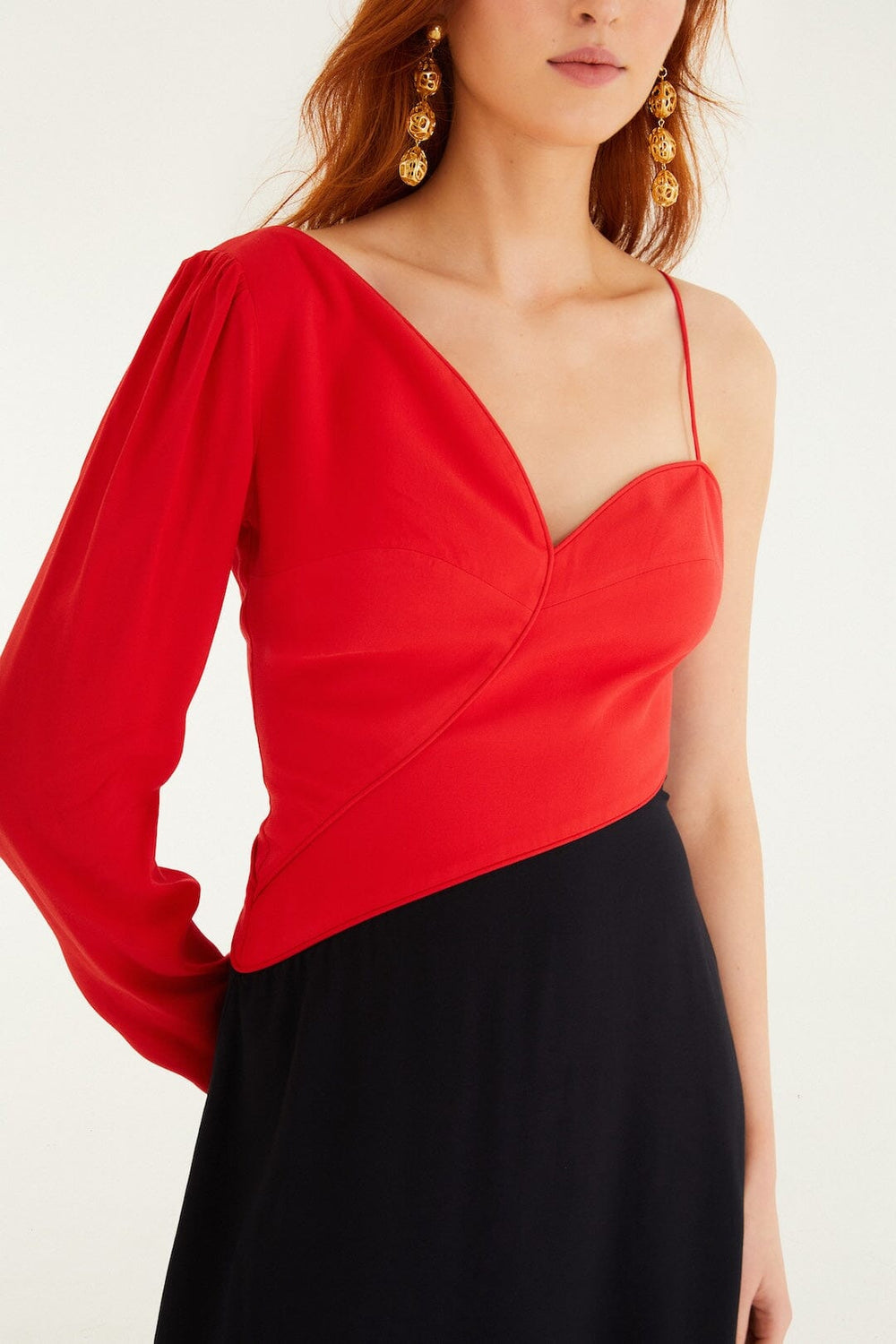 Red Bicolor One-Shoulder Mini Dress - FARM Rio LIGHT PINK + RED