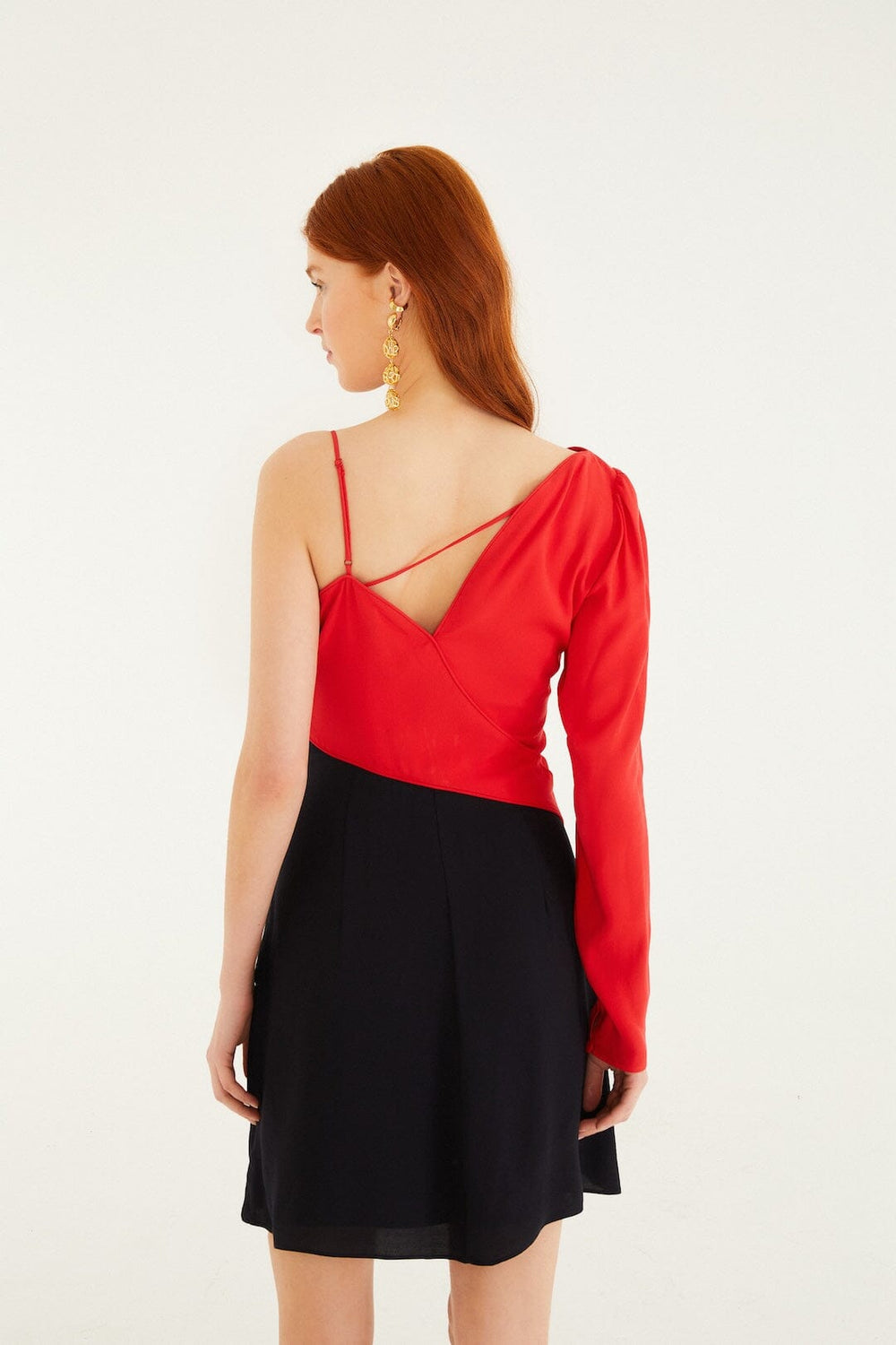 Red Bicolor One-Shoulder Mini Dress - FARM Rio LIGHT PINK + RED