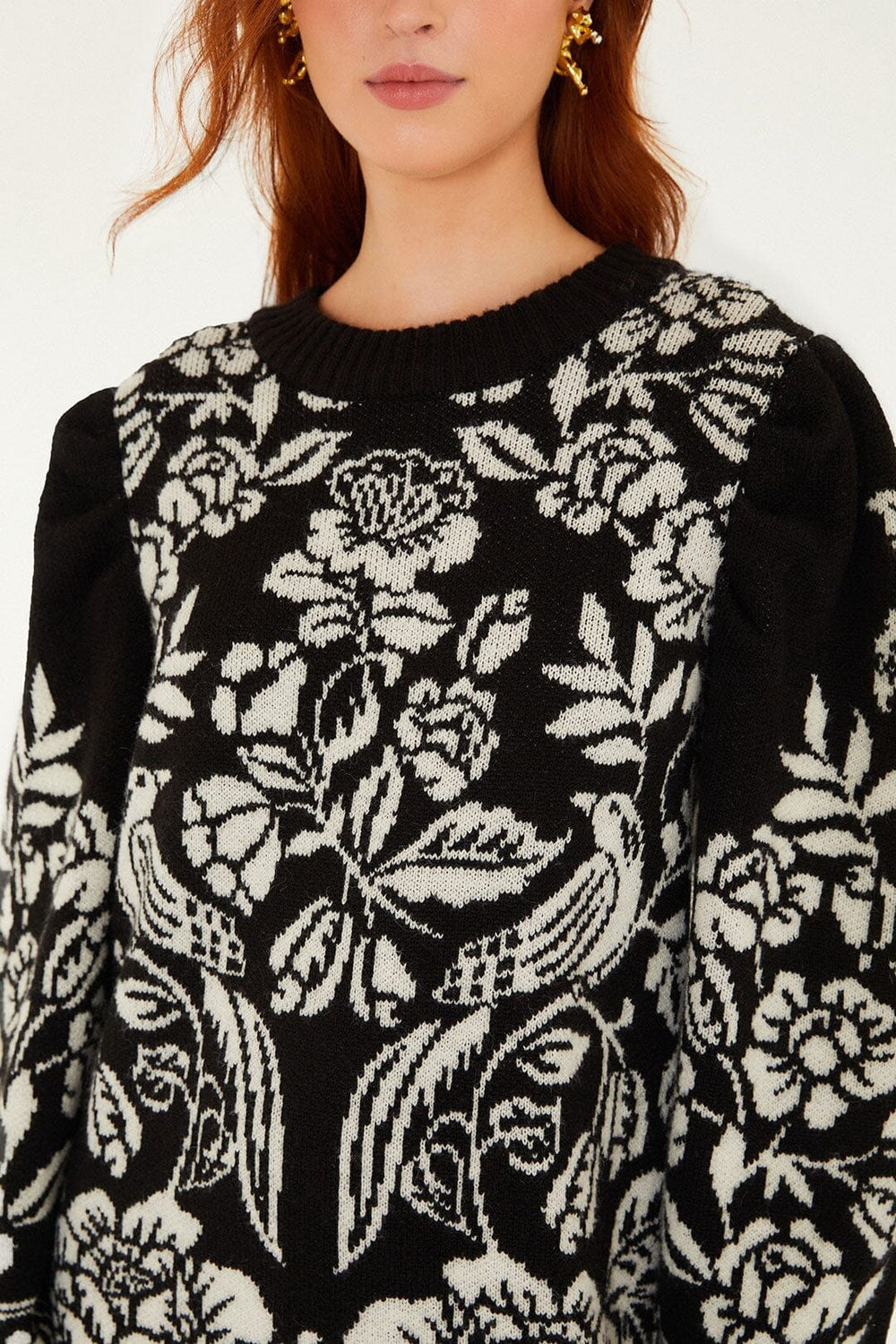 Black And White Cashew And Birds Knit Mini Dress - FARM Rio CASHEW AND BIRDS BLACK