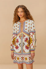 Off-White Marys Tiles Mini Dress - FARM Rio MARYS TILES OFF-WHITE