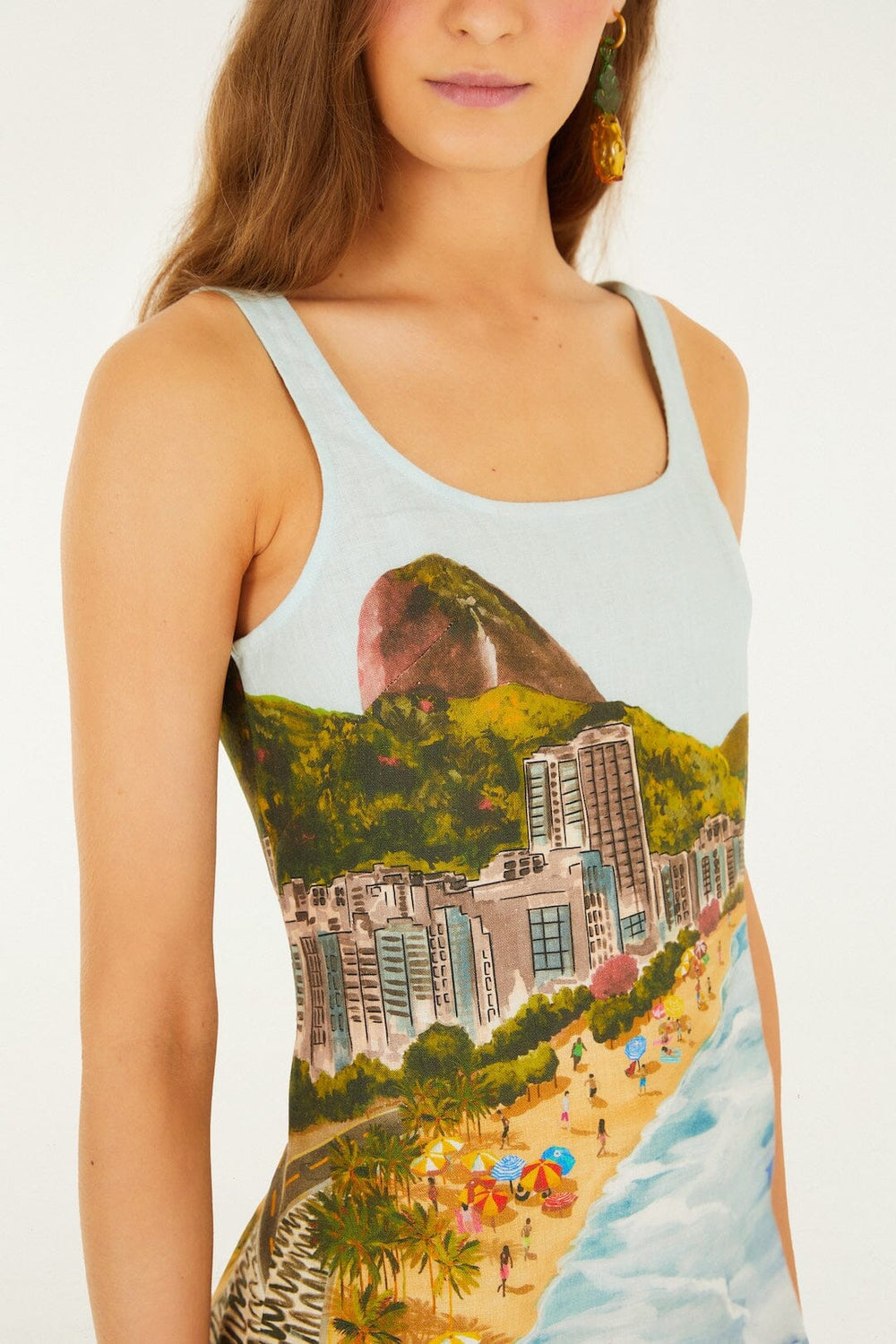 Multicolor Copacabana Beach Euroflax Premium Linen Mini Dress - FARM Rio COPACABANA BEACH MULTICOLOR