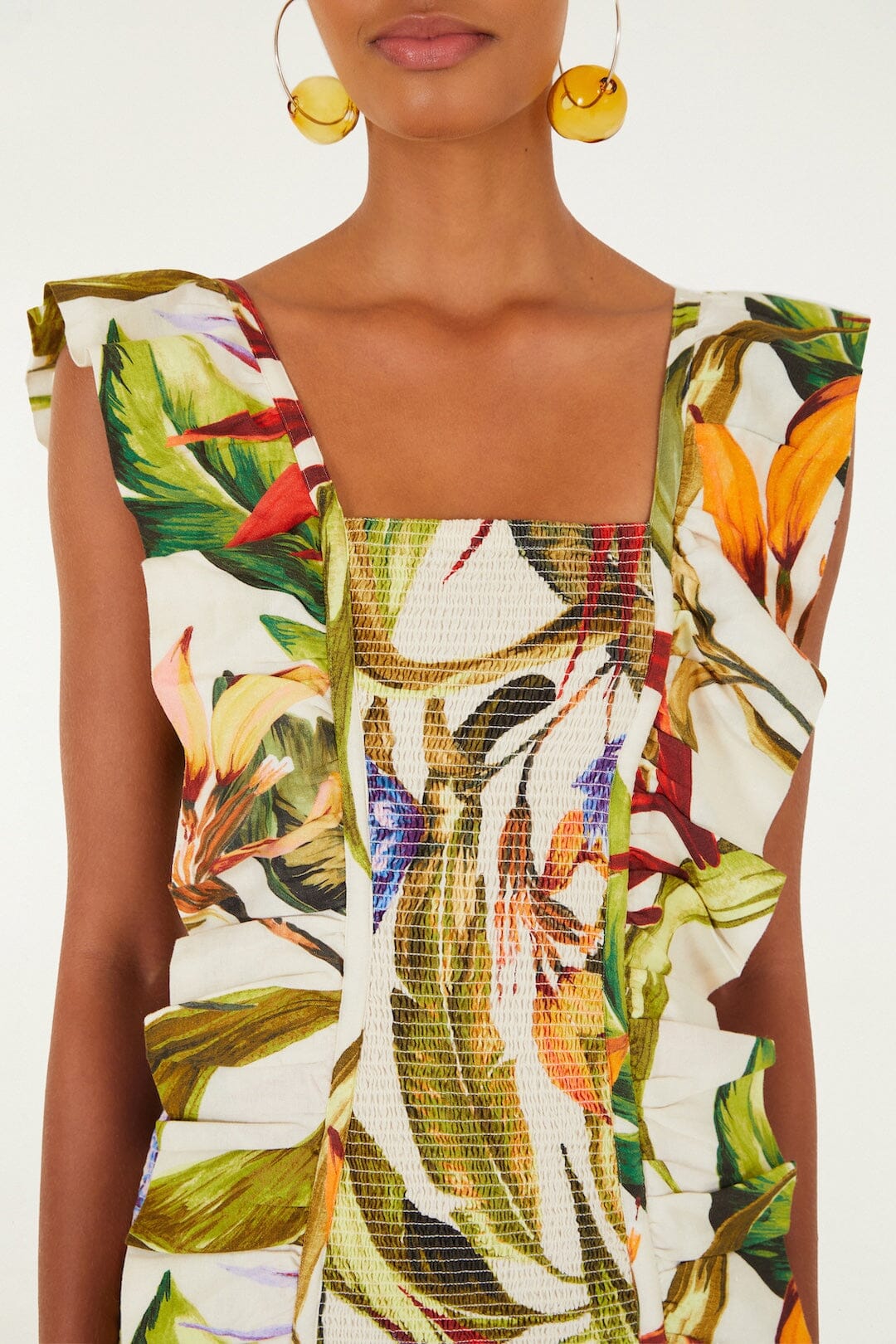 Sand Florart Lenzing Ecovero Euroflax Short Sleeve Mini Dress - FARM Rio FLORART SAND