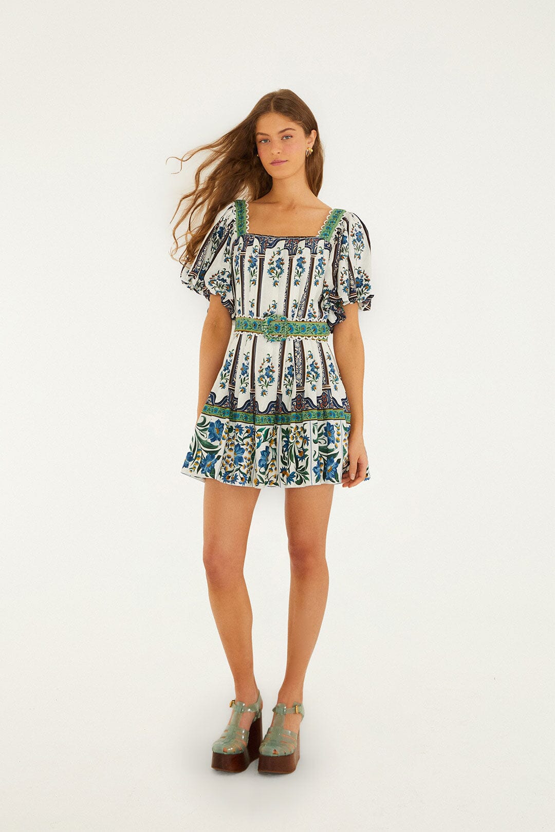 Off-White Manoela Belted Lenzing Ecovero Euroflax Mini Dress - FARM Rio MANOELA OFF-WHITE