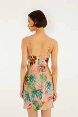 Soft Pink Pool Time 3d Flowers Euroflax Premium Linen Mini Dress - FARM Rio POOL TIME SOFT PINK