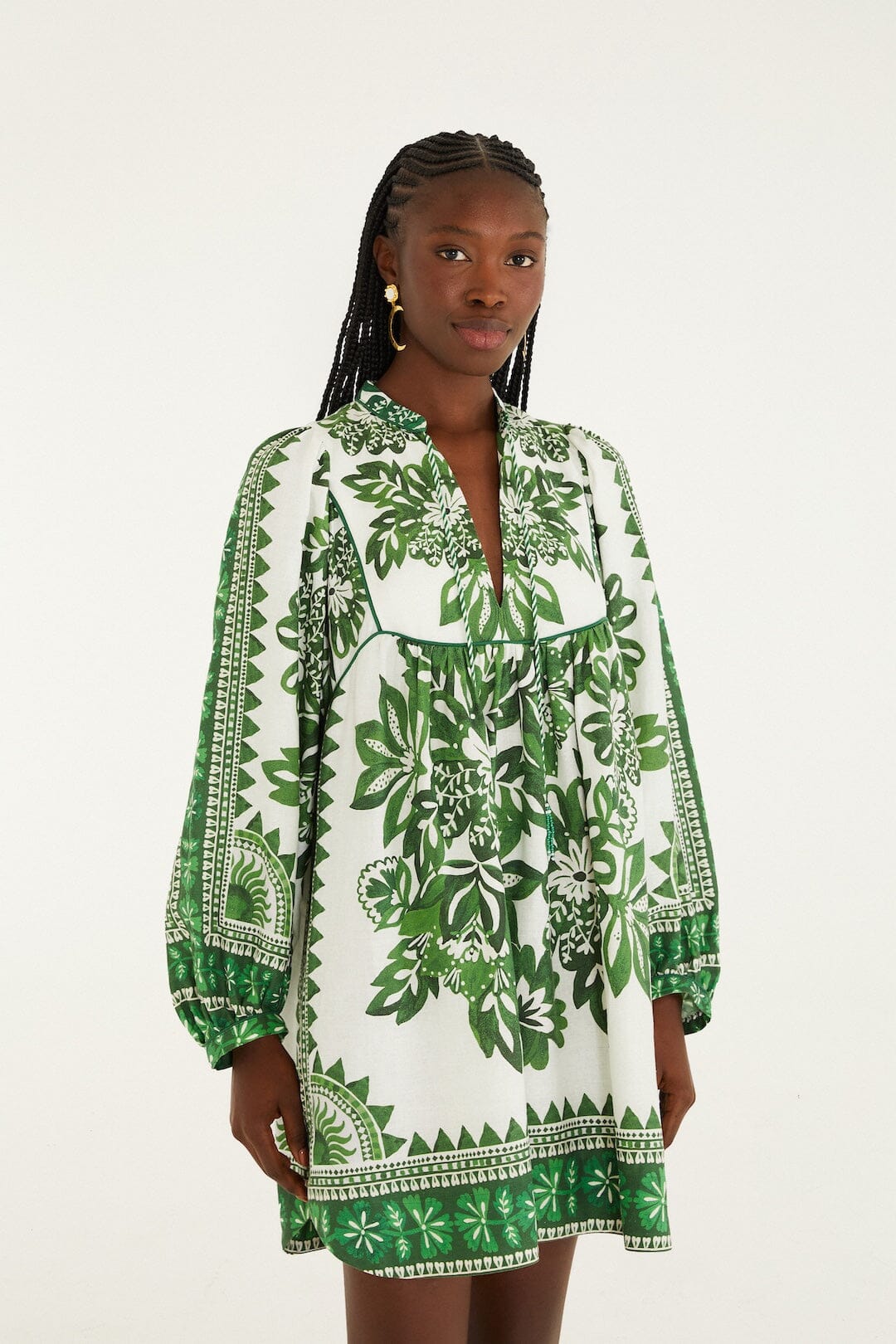 Green Flora Tapestry Lenzing Ecovero Euroflax Mini Dress - FARM Rio FLORA TAPESTRY GREEN