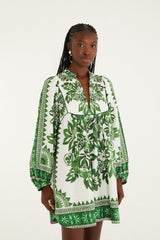 Green Flora Tapestry Lenzing Ecovero Euroflax Mini Dress - FARM Rio FLORA TAPESTRY GREEN