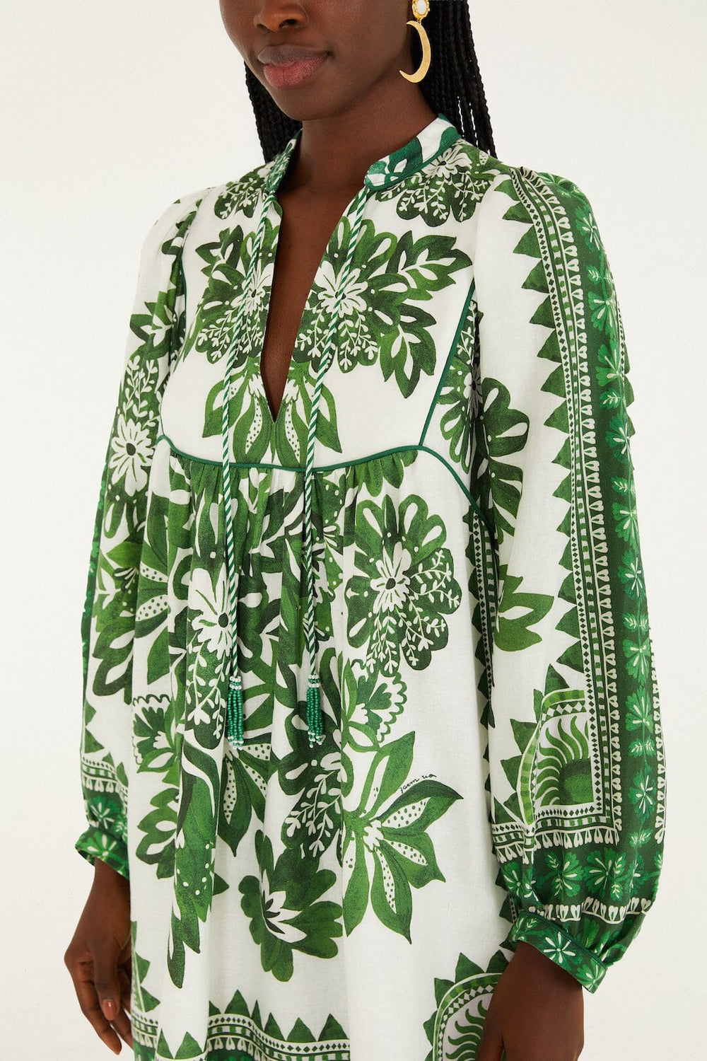 Green Flora Tapestry Lenzing Ecovero Euroflax Mini Dress - FARM Rio FLORA TAPESTRY GREEN