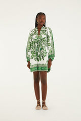 Green Flora Tapestry Lenzing Ecovero Euroflax Mini Dress - FARM Rio FLORA TAPESTRY GREEN