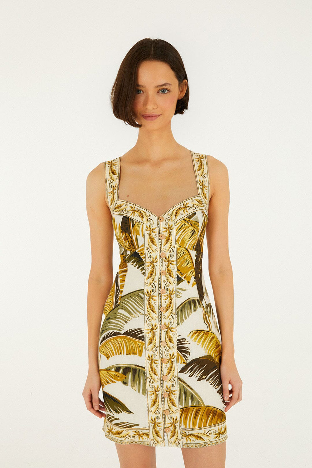 Off-White Trancoso Buttoned Euroflax Premium Linen Mini Dress - FARM Rio TRANCOSO SAND