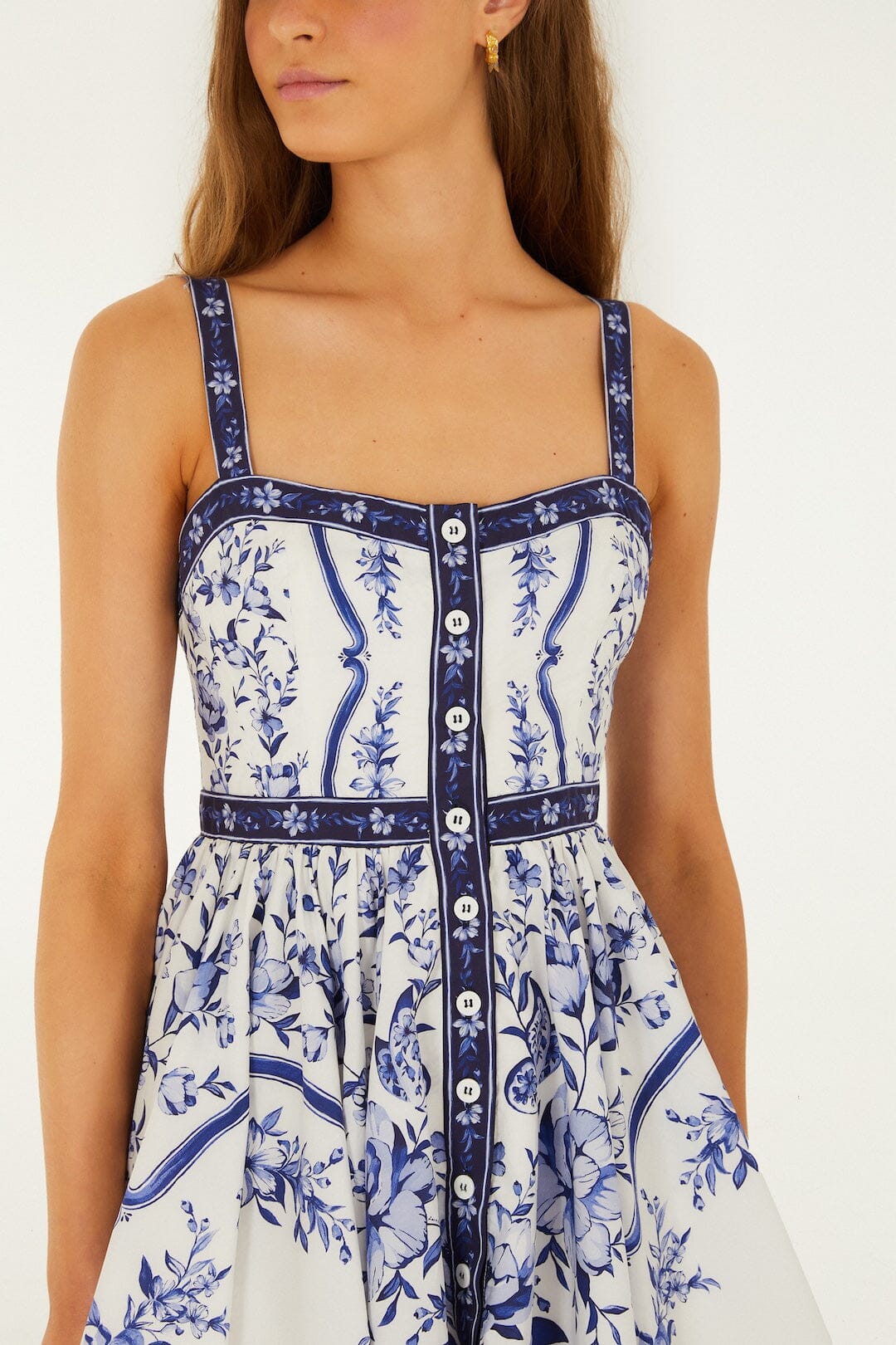 Off-White Porcelain Garden Buttoned Organic Cotton Mini Dress - FARM Rio PORCELAIN GARDEN OFF-WHITE