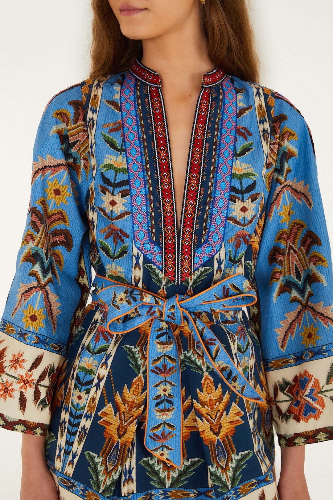 Blue Embroidered Tapestry Organic Cotton Mini Dress - FARM Rio EMBROIDERED TAPESTRY BLUE