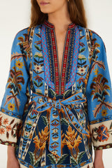 Blue Embroidered Tapestry Organic Cotton Mini Dress - FARM Rio EMBROIDERED TAPESTRY BLUE
