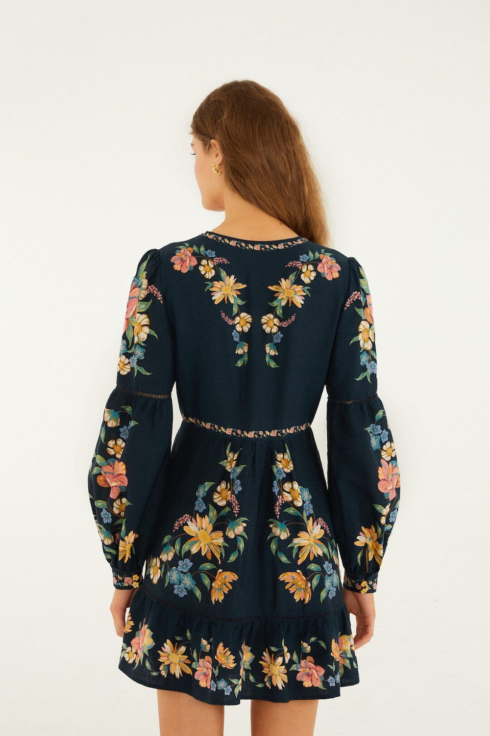Dark Blue Maira Floral Lenzing Ecovero Euroflax Mini Dress - FARM Rio MAIRA FLORAL DARK BLUE