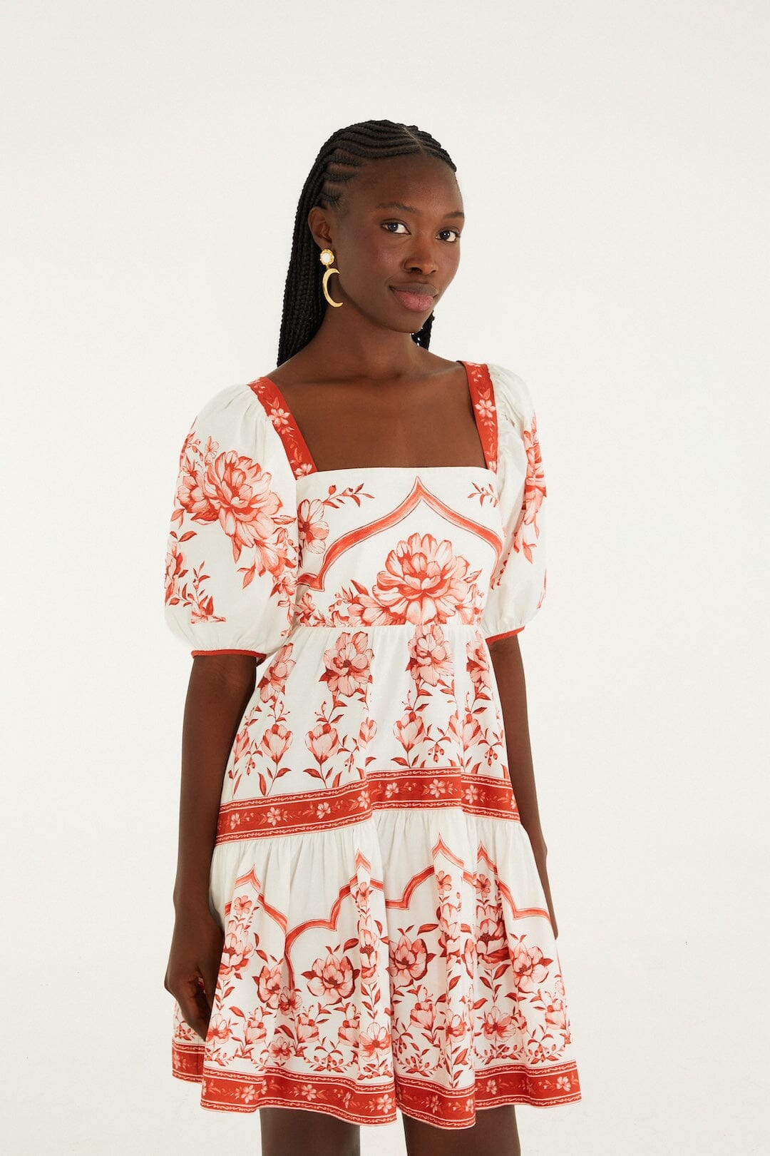 Red Porcelain Garden Organic Cotton Mini Dress - FARM Rio PORCELAIN GARDEN RED