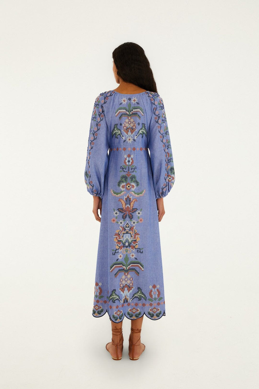 Blue Garden Tapestry Embroidered Long Sleeve Midi Dress - FARM Rio GARDEN TAPESTRY BLUE