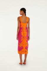 Pinke Cutwork Euroflax Premium Linen Midi Dress - FARM Rio PINK AND ORANGE