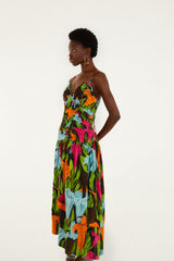 Black Mujeres Y Flores Lenzing Ecovero Euroflax Midi Dress - FARM Rio MUJERES Y FLORES BLACK