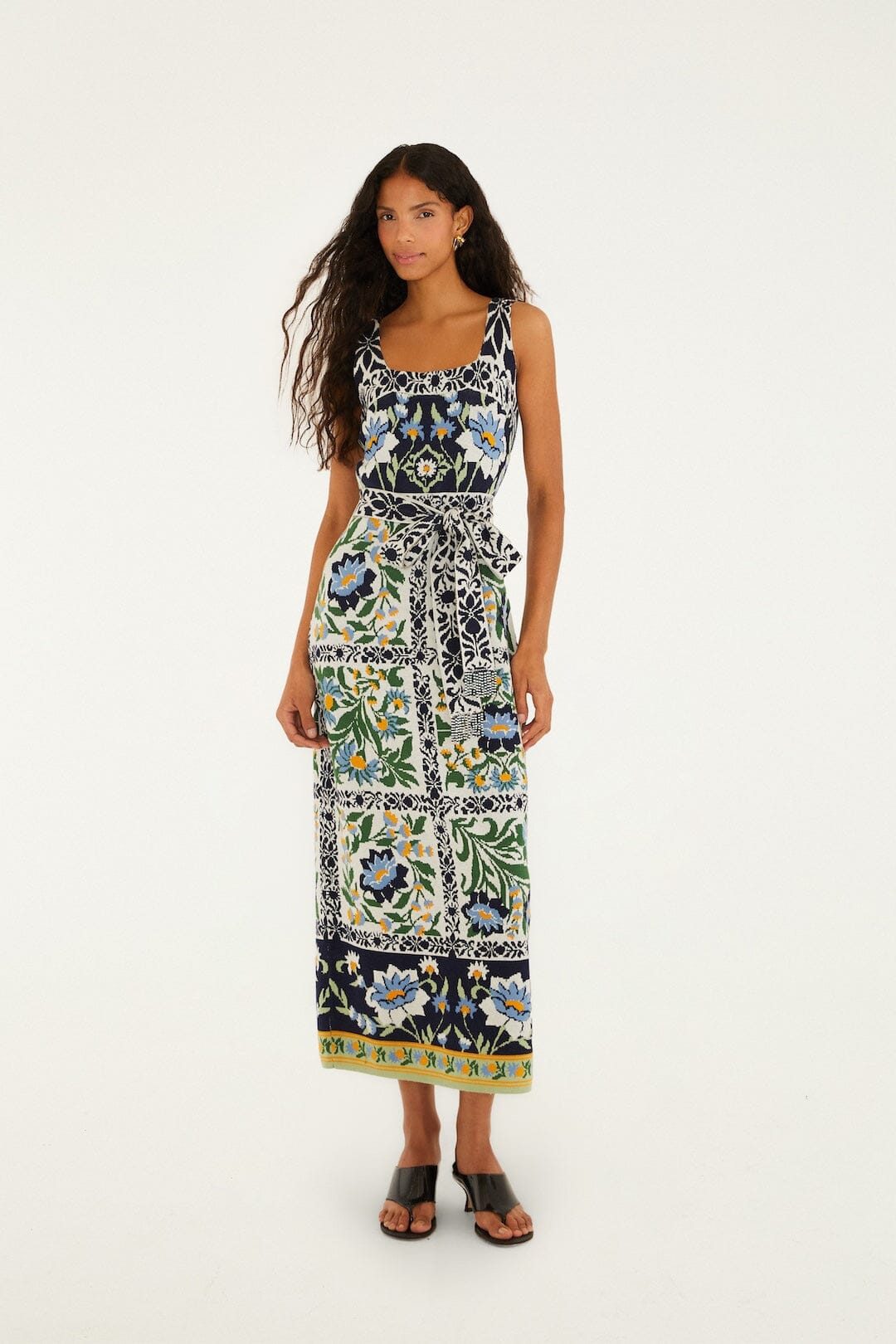 Black Manoela Belted Knit Midi Dress - FARM Rio MANOELA OFF-WHITE