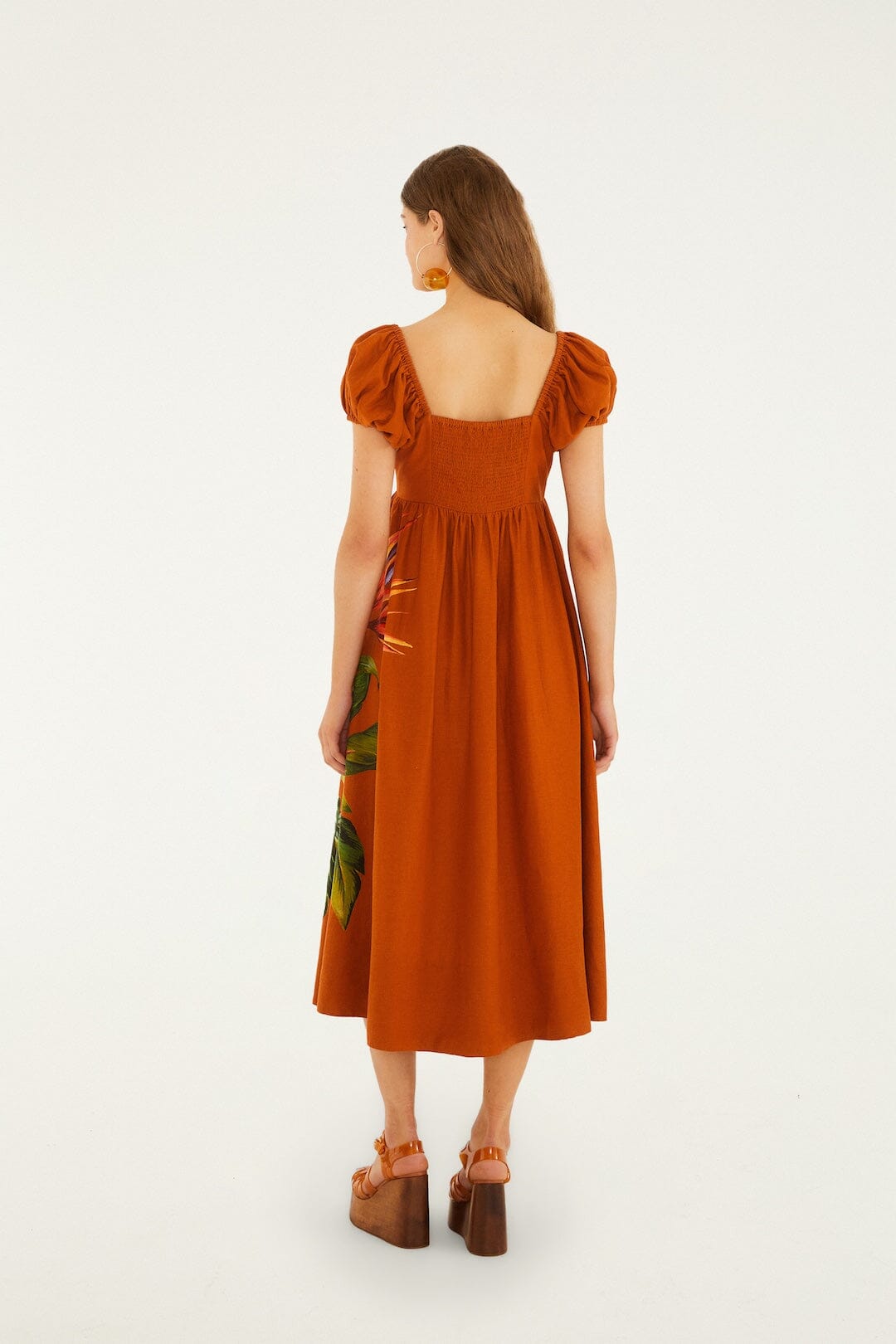 Brown Hilo Arrangment Lenzing Ecovero Euroflax Midi Dress - FARM Rio HILO ARRANGMENT SAND