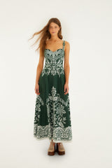 Dark Green Miranda Buckles Maxi Dress - FARM Rio MIRANDA DARK GREEN