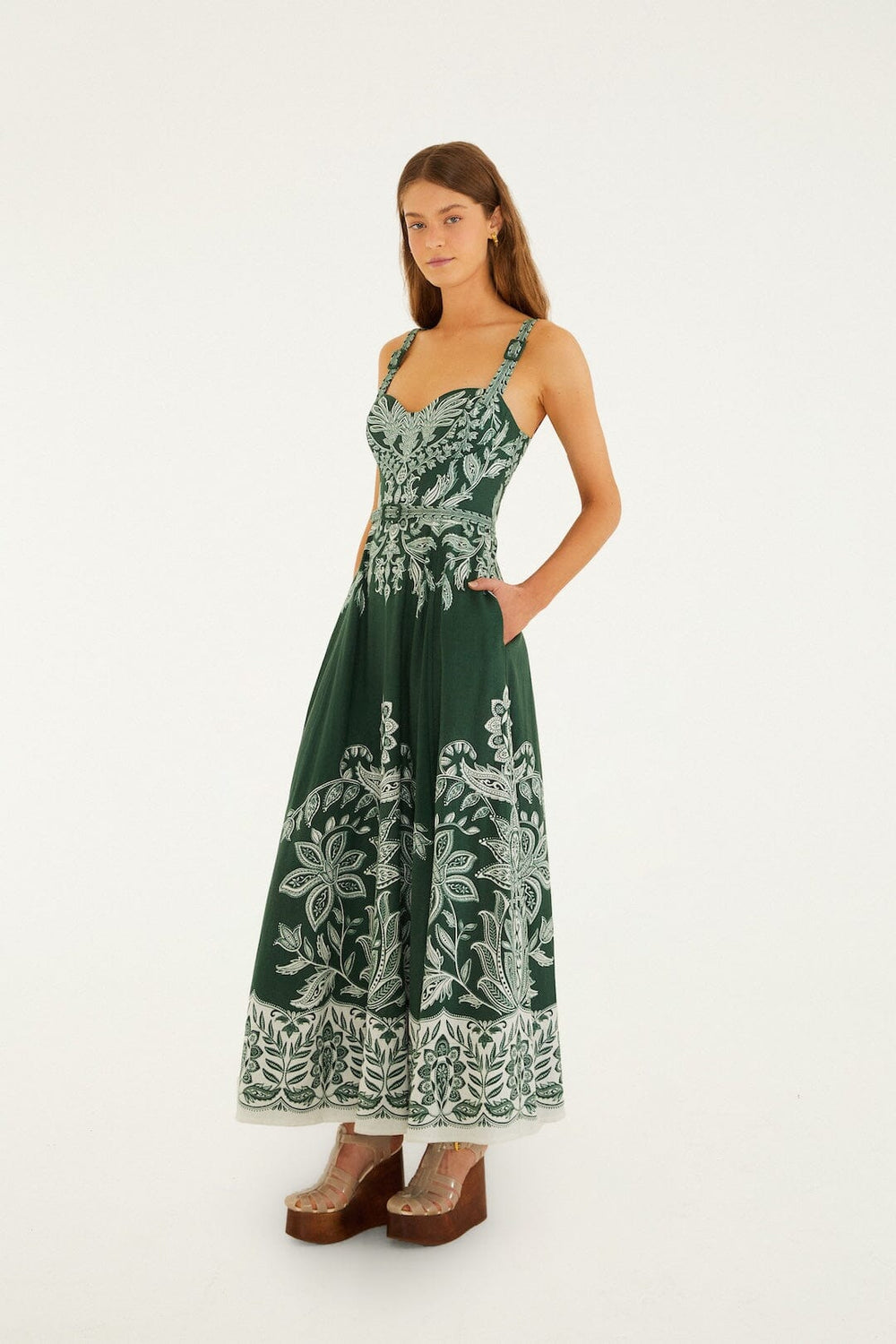 Dark Green Miranda Buckles Maxi Dress - FARM Rio MIRANDA DARK GREEN