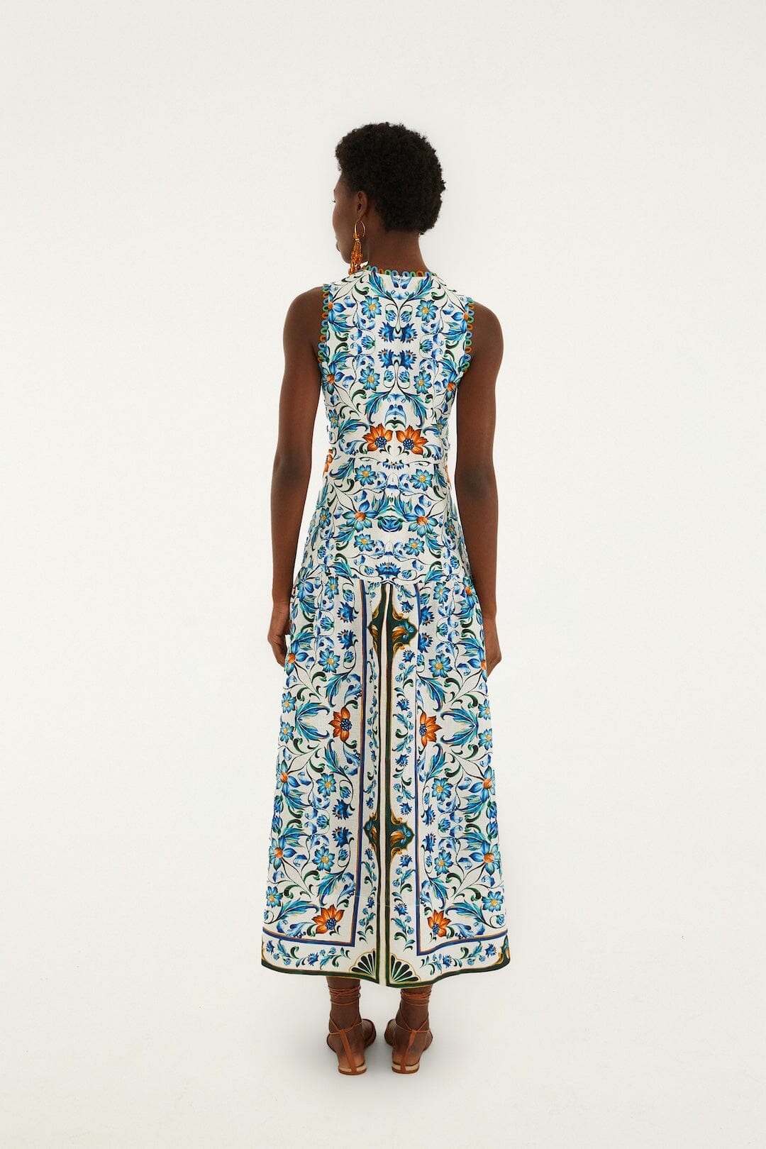 Off-White Flora Tile Scallop Euroflax Premium Linen Maxi Dress - FARM Rio FLORA TILE OFF-WHITE