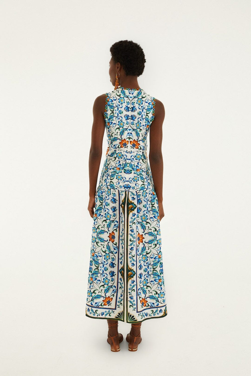 Off-White Flora Tile Scallop Euroflax Premium Linen Maxi Dress - FARM Rio FLORA TILE OFF-WHITE