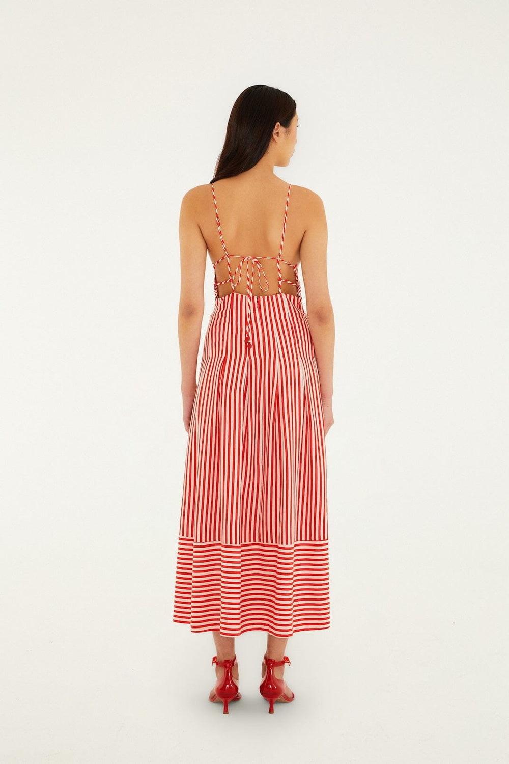Off-White Checkered Stripes Sleeveless Lenzing Ecovero Euroflax Maxi Dress - FARM Rio CHECKERED STRIPES OFF-WHITE