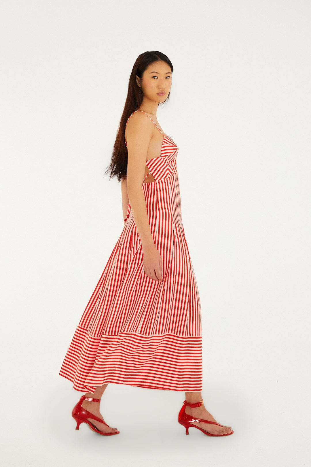 Off-White Checkered Stripes Sleeveless Lenzing Ecovero Euroflax Maxi Dress - FARM Rio CHECKERED STRIPES OFF-WHITE