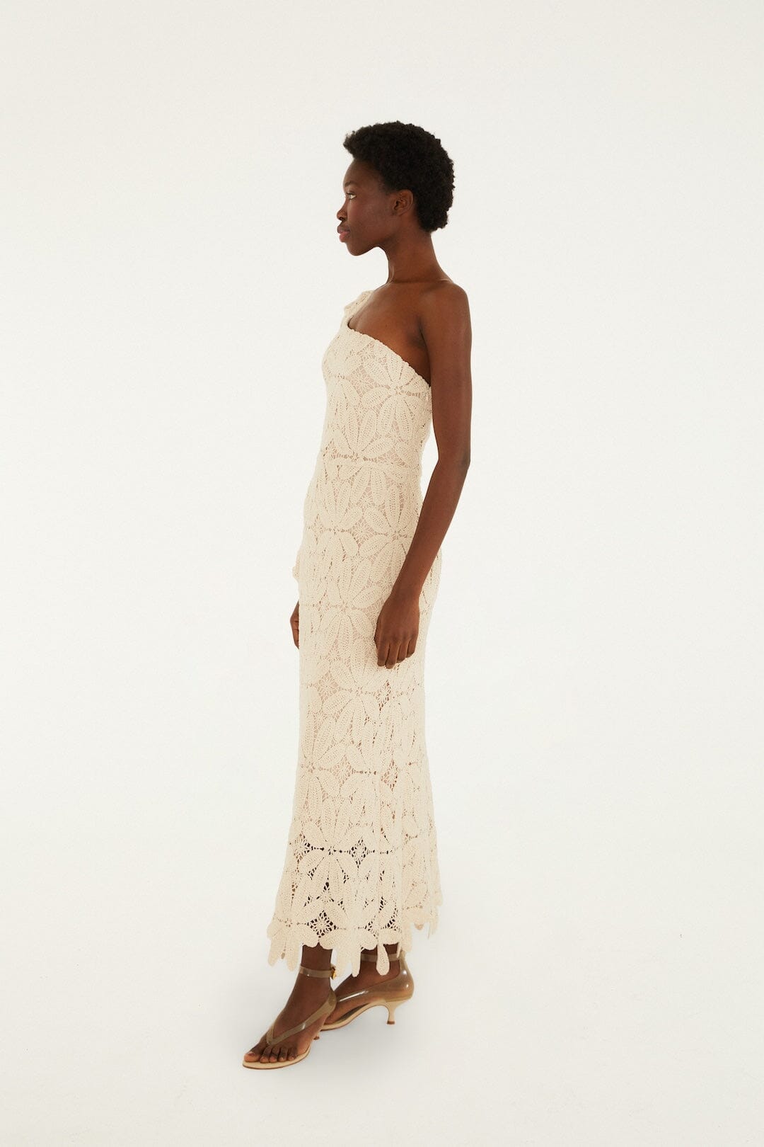 Off-White One-Shoulder Crochet Flower Maxi Dress - FARM Rio OFF-WHITE