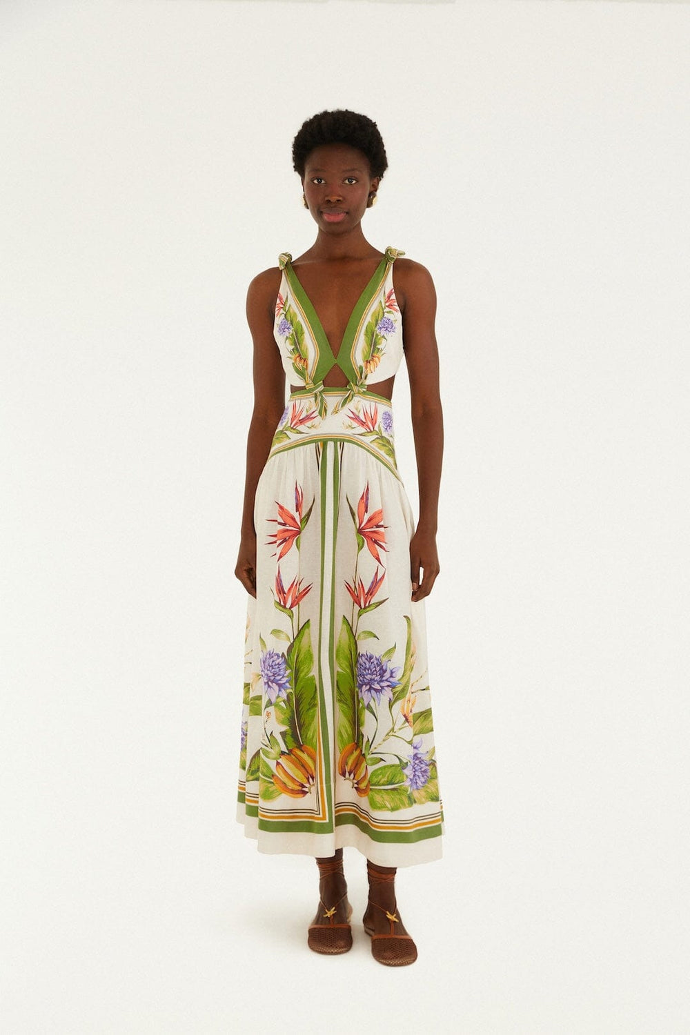 Sand Tropical Scarf Lenzing Ecovero Euroflax Maxi Dress - FARM Rio TROPICAL SCARF SAND