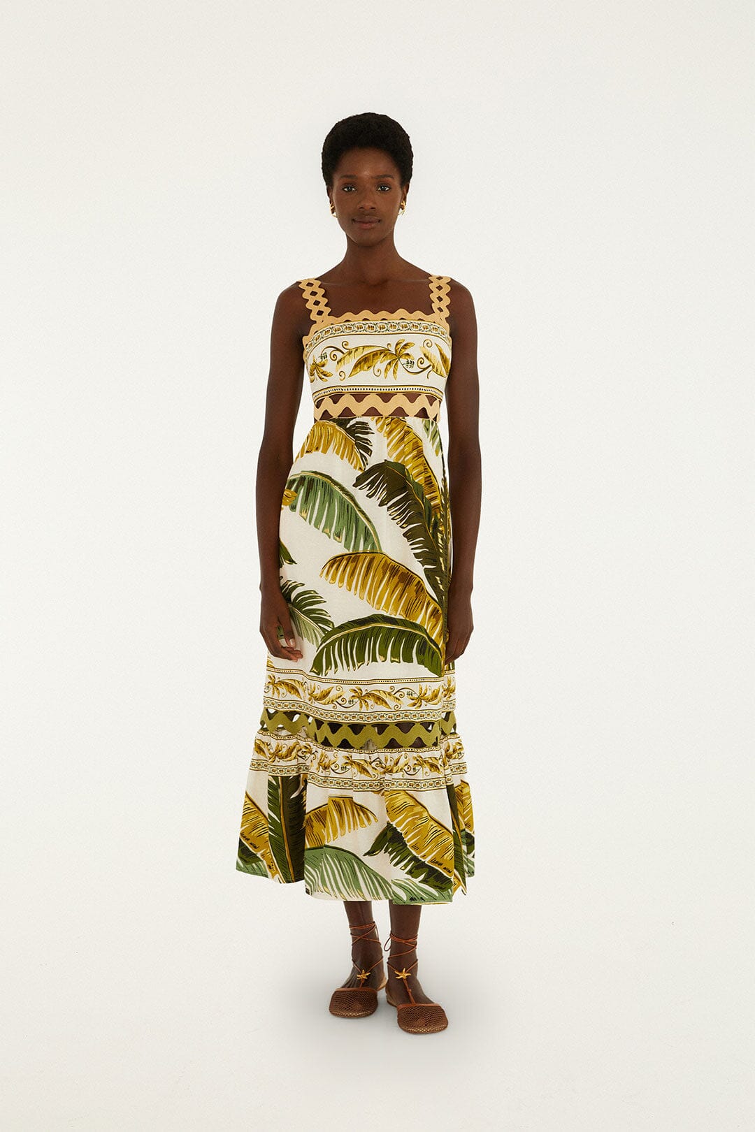 Sand Trancoso Wavy Trim Lenzing Ecovero Euroflax Maxi Dress - FARM Rio TRANCOSO SAND