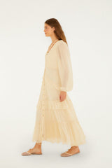 Butter Yellow Ruffled Buttoned Maxi Dress - FARM Rio YELLOW