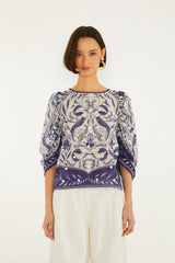 Off-White Nina 3d Flowers Blouse - FARM Rio NINA OFF-WHITE