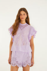 Lilac Lace Ruffled Organic Cotton Blouse - FARM Rio LILAC