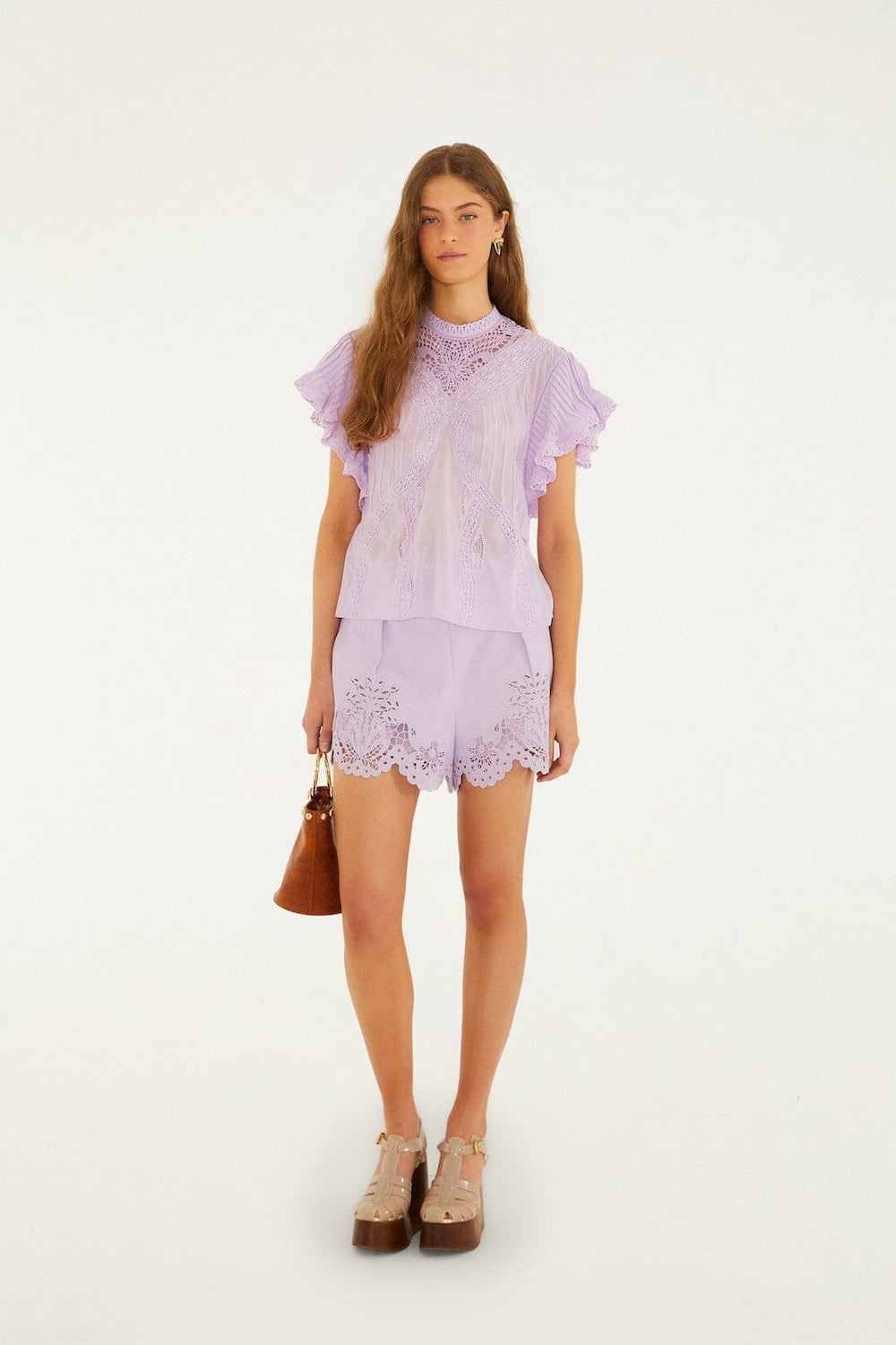 Lilac Lace Ruffled Organic Cotton Blouse - FARM Rio LILAC
