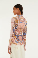 Soft Pink Sea Garden Scarf Jersey Blouse - FARM Rio SEA GARDEN SCARF SOFT PINK