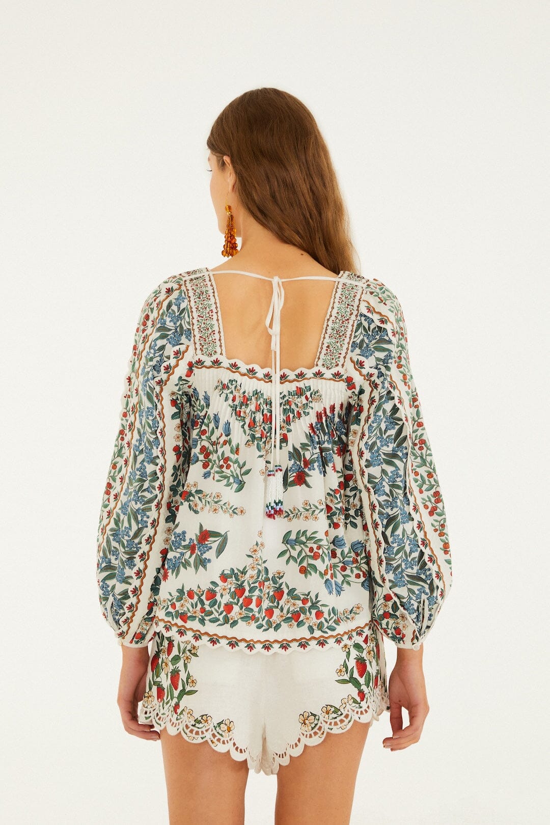 Off-White Fruit Beauty Scarf Organic Cotton Long Sleeve Blouse - FARM Rio FRUIT BEAUTY SCARF OFF-WHITE