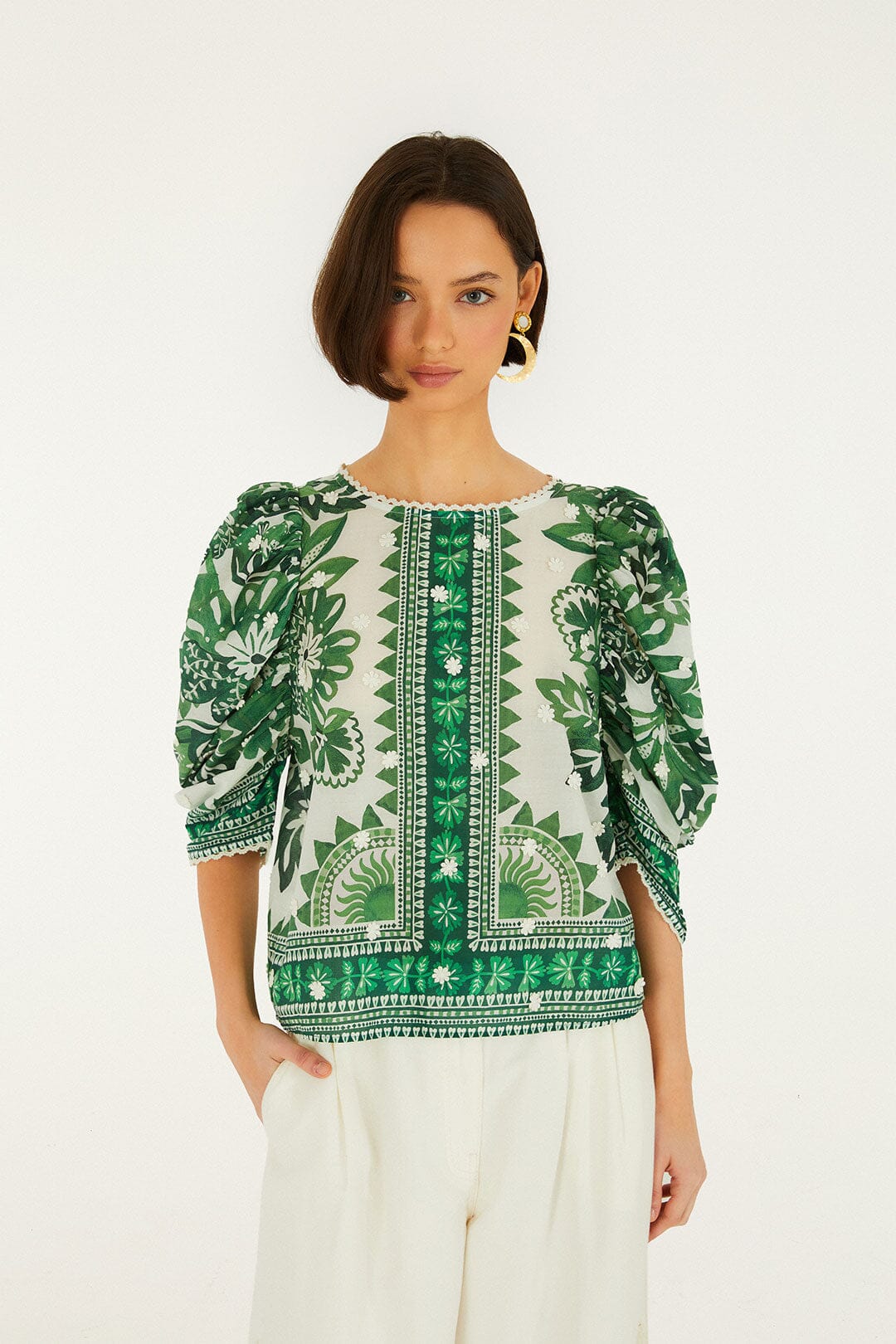 Green Flora Tapestry Blouse - FARM Rio FLORA TAPESTRY GREEN