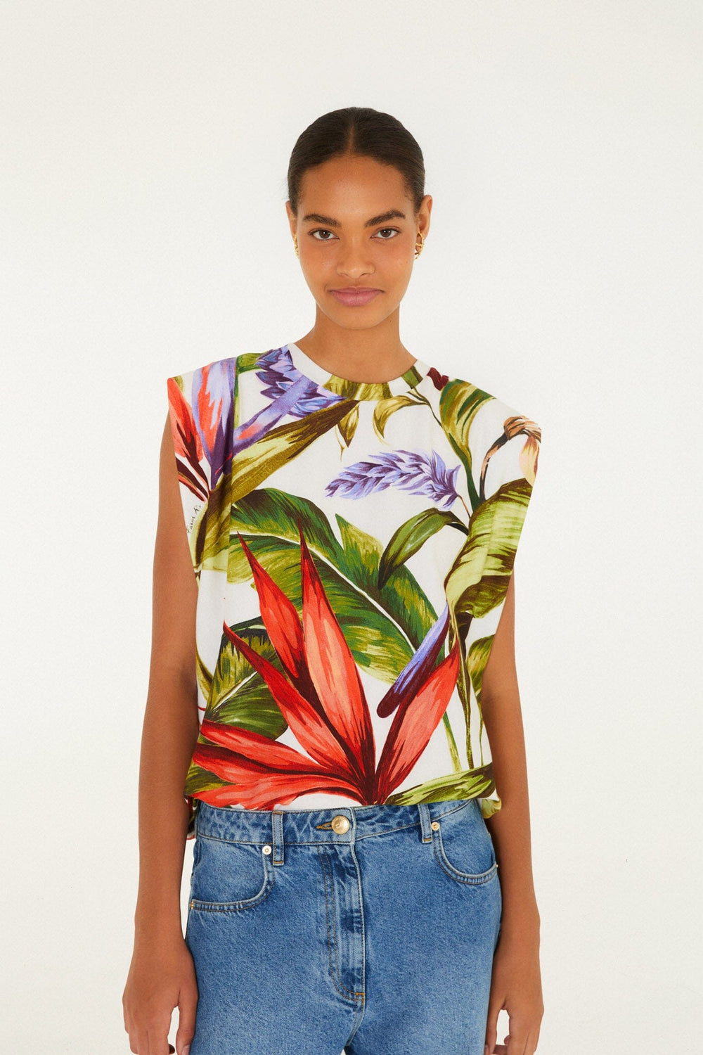 Sand Florart Organic Cotton Tshirt Blouse - FARM Rio FLORART SAND
