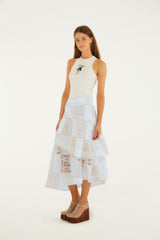 Off-White Scarf Eyelet Layered Maxi Skirt - FARM Rio OFF-WHITE