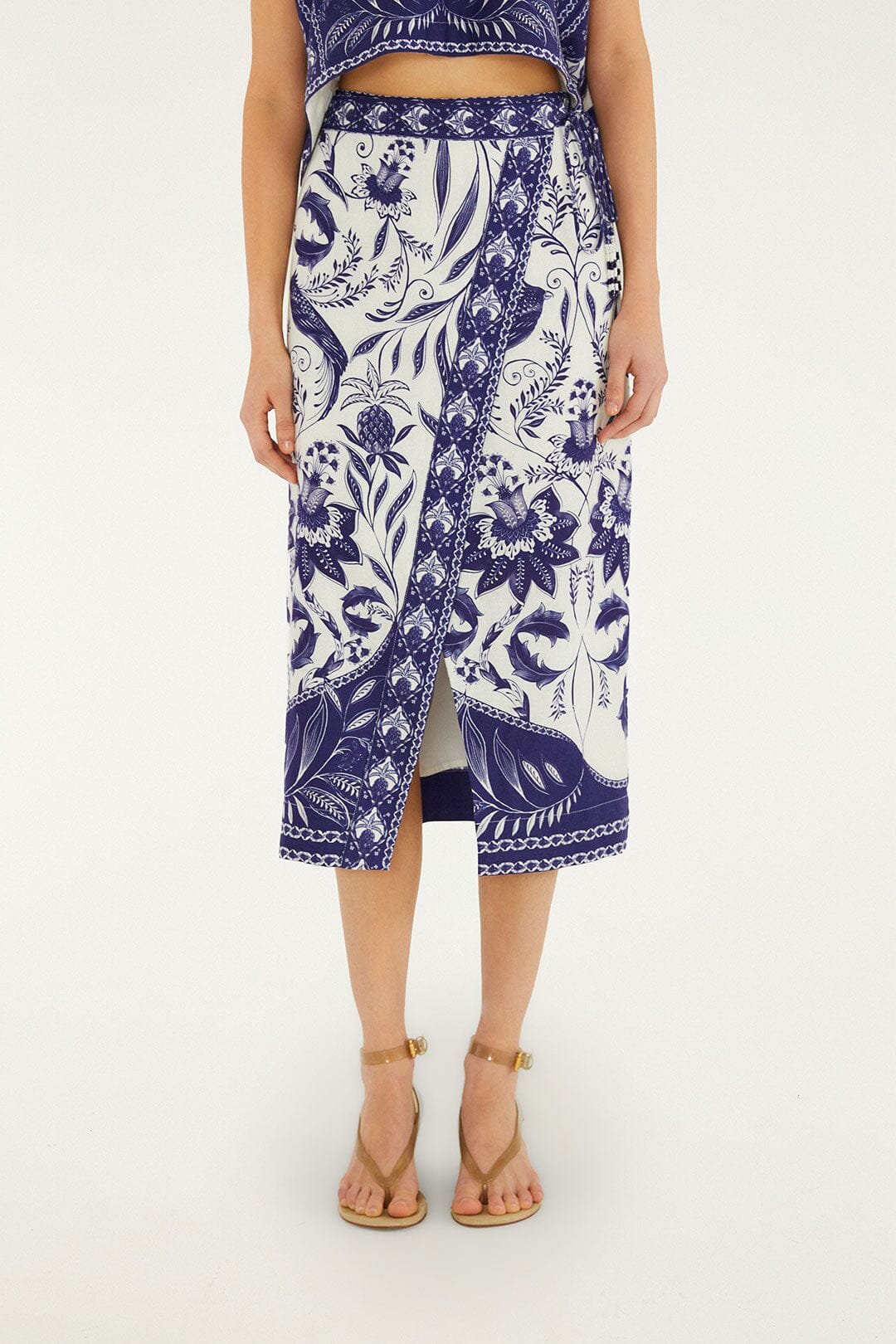 Off-White Nina Lenzing Ecovero Euroflax Wrap Midi Skirt - FARM Rio NINA OFF-WHITE