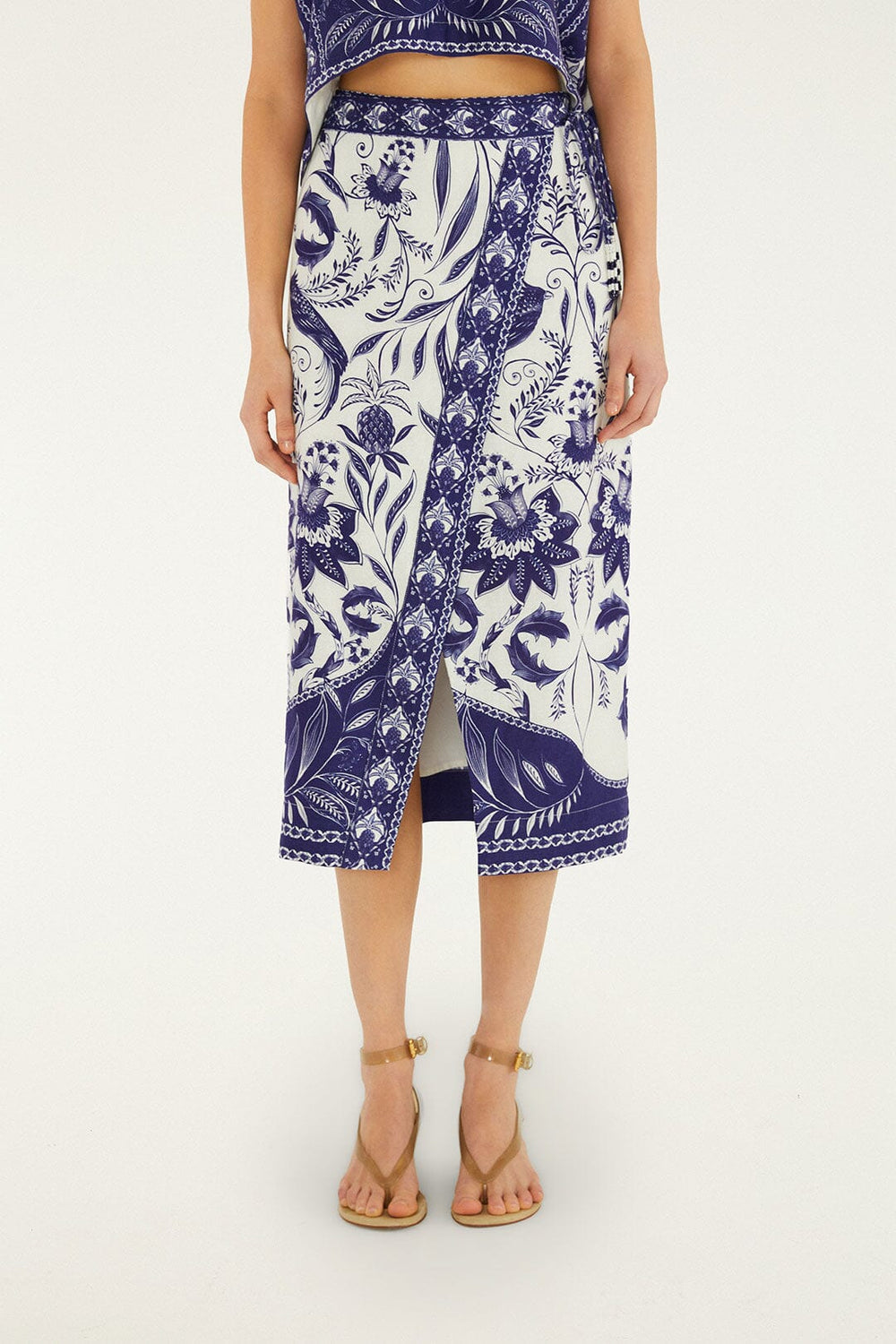 Off-White Nina Lenzing Ecovero Euroflax Wrap Midi Skirt - FARM Rio NINA OFF-WHITE